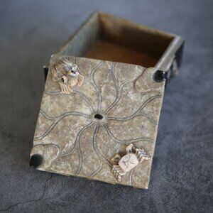 Adorable Carved Soapstone Box with Crab and Frog on Lilypad